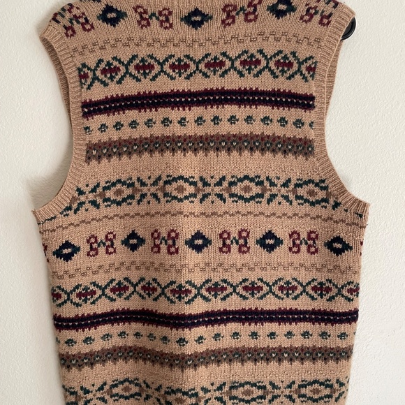 Vintage Ralph Lauren Polo Fair Isle Camel Hair Wool Sweater Vest M Hand Knit - Picture 3 of 4
